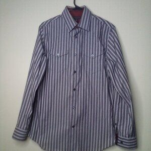 Banana Republic Shirt Men S 14 14 1/2 Slim Fit Button Up Pockets Stripe Gray Red